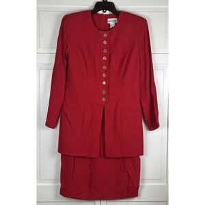 Perceptions Women Dress 8 Red Rayon 90s Career Faux Jacket Layered Sheath Midi